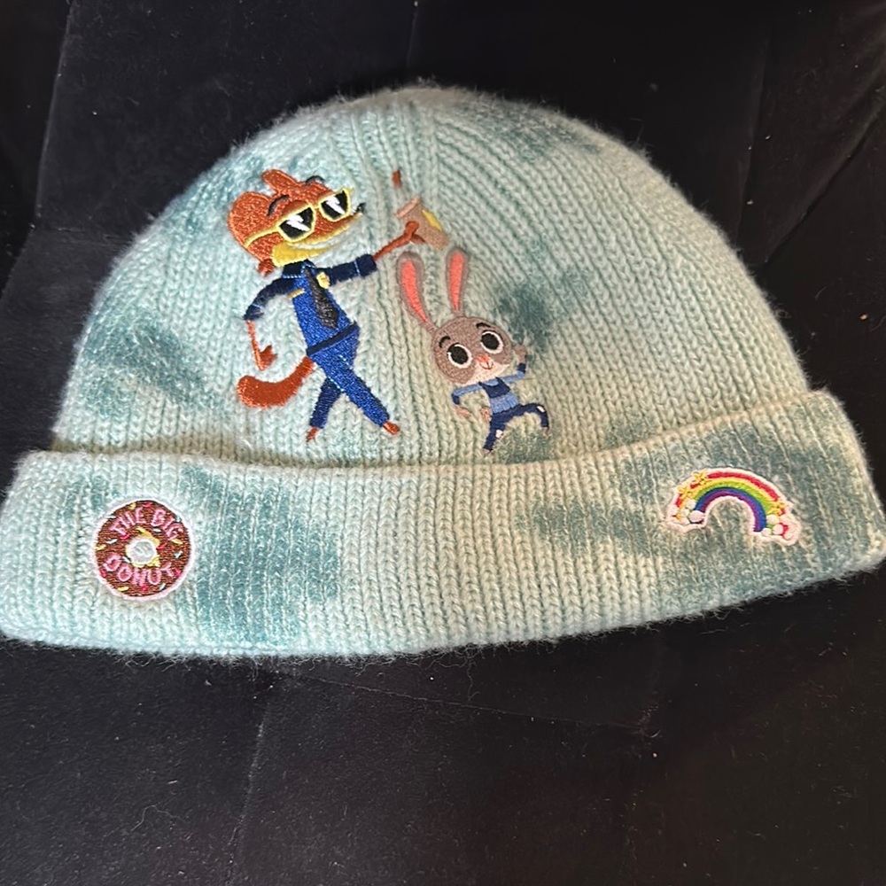 NWOT Disney Zootopia Light Blue Knit Beanie with Cartoon Patches